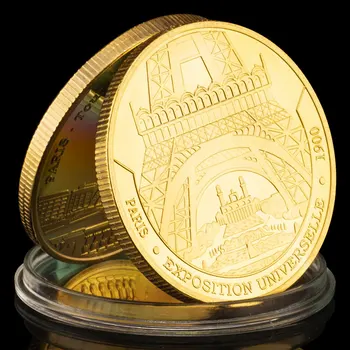 Памятная монета из знаменитой коллекции зданий Paris-Tour Eiffel, Коллекционная сувенирная монета с золотым покрытием
