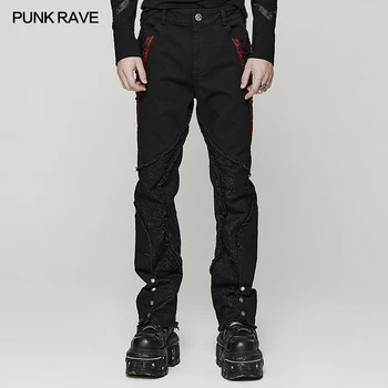 ПАНК-РЕЙВ, мужская панк-крутая индивидуальность, брюки с сеткой-пауком, готические повседневные черные джинсовые брюки с неровным краем