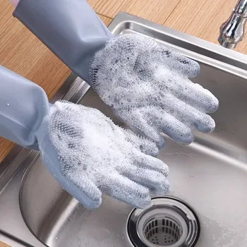 Перчатки для мытья посуды, Волшебные перчатки из силиконовой резины для мытья посуды, губка, Скруббер, Кухонные чистящие средства