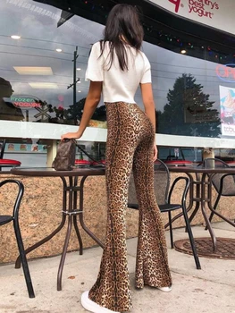 Популярные летние женские расклешенные брюки с леопардовым принтом и высокой талией 2023 года