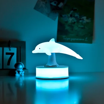 Прикроватная лампа с 3D дельфином, мягкий свет, атмосферная лампа с сенсорным управлением, защита глаз, портативная беспроводная для украшения домашней обстановки