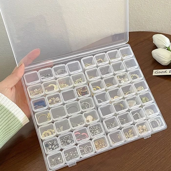 Прозрачный прямоугольный ящик для хранения ювелирных изделий, органайзер с 56 сетками, пластиковый контейнер 25x18x3 см, 216 г, 1шт