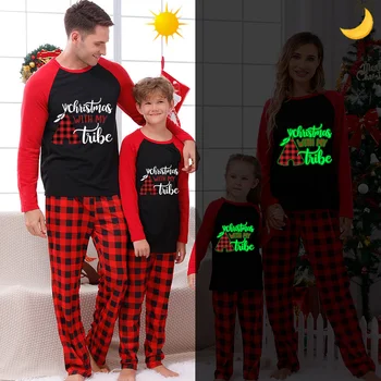 Рождественские семейные пижамы в тон светящемуся рождественскому комплекту с красной пижамой My Tube