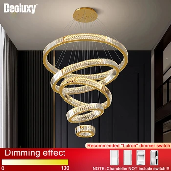 светодиодная люстра на 6 колец для гостиной, роскошная лестница, современный хрустальный светильник, современный домашний декор, прихожая, золотой кристальный блеск