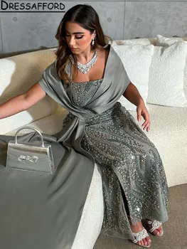 Серое Роскошное вечернее платье Русалки с бриллиантами и кристаллами из Дубая, ленты без рукавов, официальное вечернее платье из Саудовской Аравии