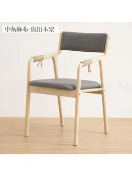 Скандинавский простой обеденный стул из массива дерева ретро домашний стул с простой спинкой для гостиной экономичный тканевый стул с подлокотником