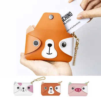 Складная Маленькая сумка с головой животного, Милая Кошка, Собака, креативная Кожаная сумка для сращивания, кошелек для монет, Сумка для наушников, Подвесная Цветная коробка