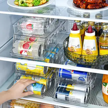 Современный органайзер для напитков в холодильнике Двухслойный Пластиковый контейнер для хранения банок для пива и газированной воды