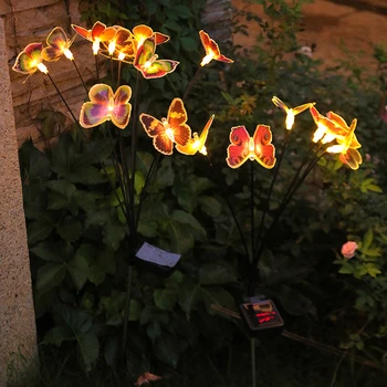 Солнечные ландшафтные светильники с бабочками, водонепроницаемые декоративные фонари IP65, автоматическое включение / выключение, теплый свет для декора сада и двора