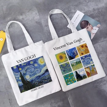 Сумка для покупок с картиной Ван Гога, женская сумка для покупок в стиле Харадзюку, холщовая сумка для покупок, сумка для девочек, женская сумка через плечо