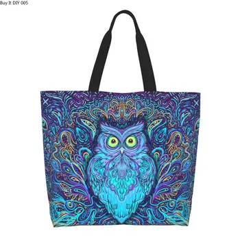 Хозяйственная сумка с изображением Совы и Мандалы, женская холщовая сумка через плечо, прочные сумки для покупок продуктов животного происхождения
