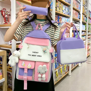 Школьный рюкзак, комплект из 3 предметов, школьный рюкзак, холщовые сумки для девочек-подростков, рюкзак 2023 года, модные дорожные Женские сумки для студентов-подростков