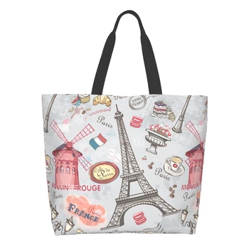 Эйфелева Башня, очень большая сумка для продуктов, Париж, Многоразовая сумка-тоут для покупок, дорожная сумка для хранения, легкие моющиеся сумки через плечо