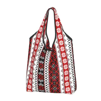 Яркая, яркая сумка для покупок в вышиванке в украинском стиле, портативная сумка для покупок в богемном геометрическом стиле для бакалейных товаров через плечо