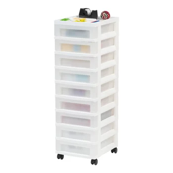 ящик-органайзер для хранения, пластиковая тележка для хранения с 9 ящиками, с органайзером сверху и на колесиках, для взрослых, белый / жемчужный